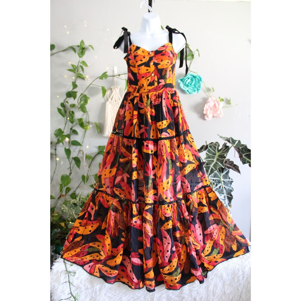 Farm Rio Banana Print Tiered Maxi Dress Size S MSRP $345 – NWOT - Picture 6 of 13